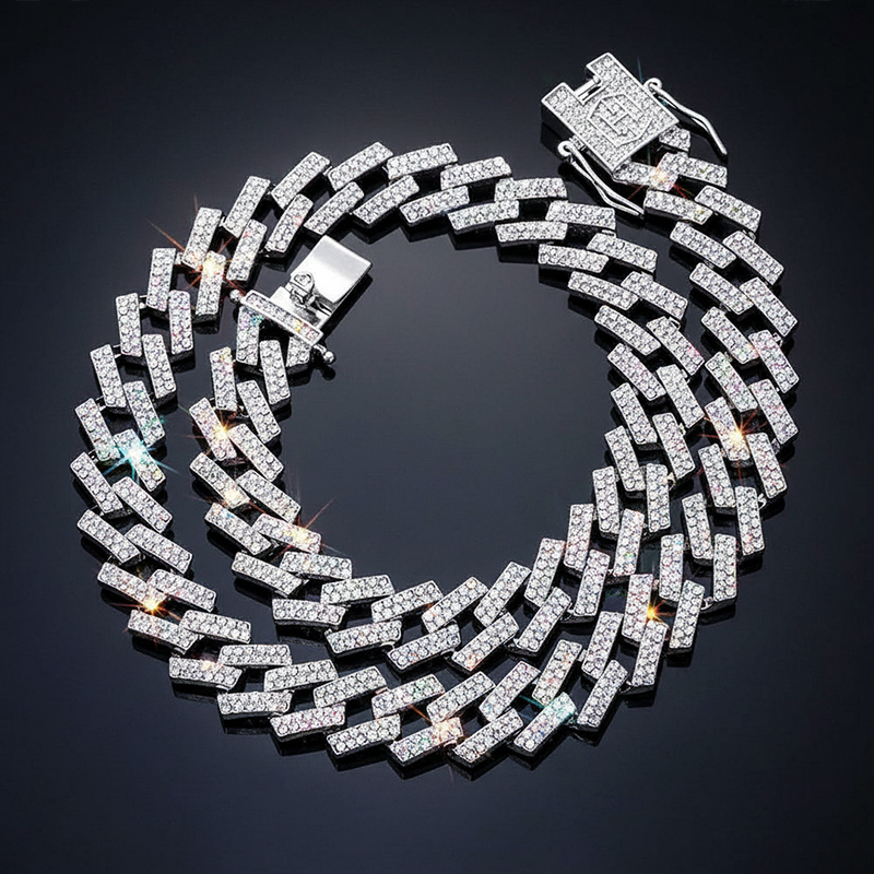 14mm Iced Prong Cuban Chain in White Gold