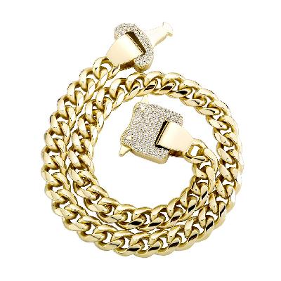 Iced Heavy Buckle 12mm Cuban Link Chain in Gold