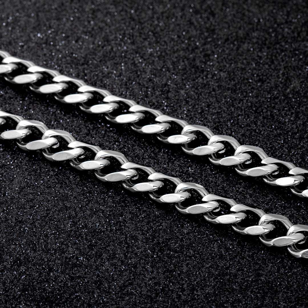 9mm Diamond-Cut Stainless Steel Cuban Chain