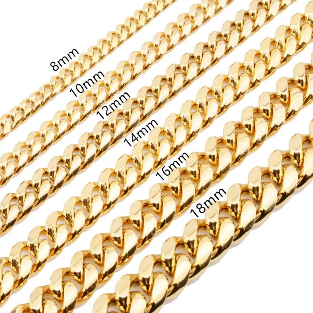 18mm Stainless Steel Miami Cuban Chain in Gold
