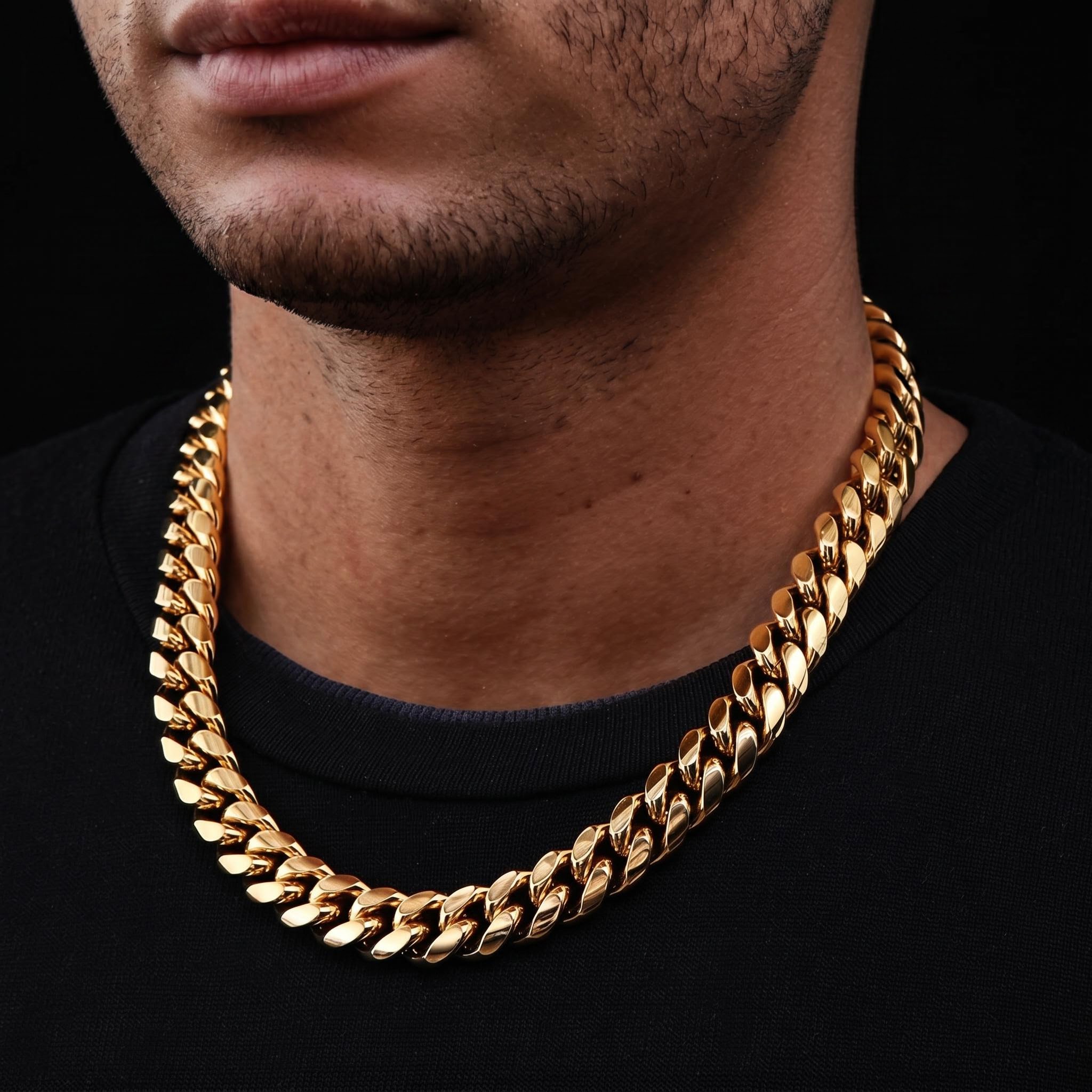 18mm Stainless Steel Miami Cuban Chain in Gold