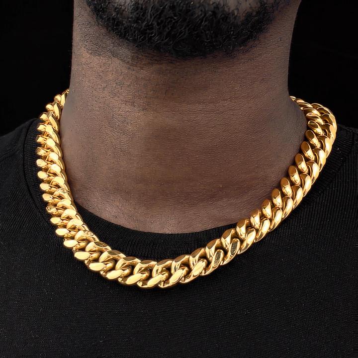 18mm Stainless Steel Miami Cuban Chain in Gold