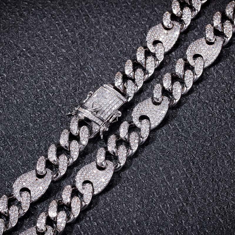 13mm Cuban G-Link Chain in White Gold