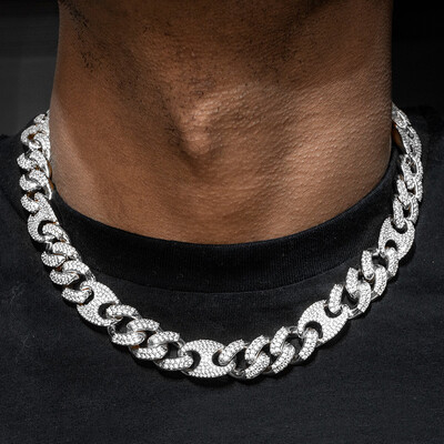 13mm Cuban G-Link Chain in White Gold