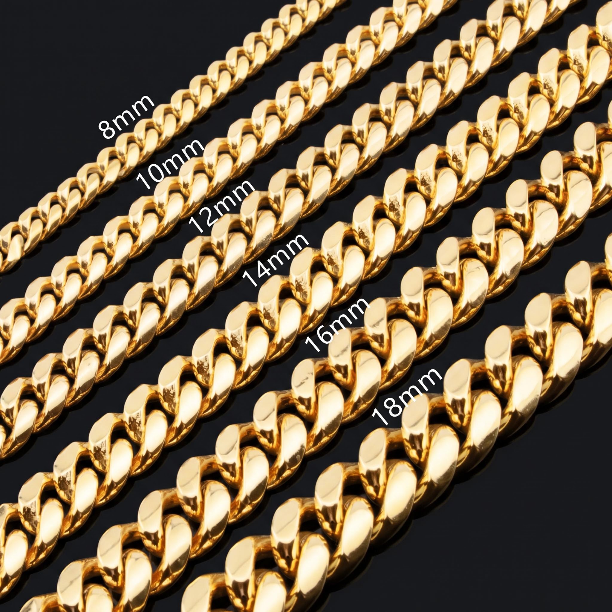 14mm Stainless Steel Miami Cuban Chain in Gold 14mm Stainless Steel Miami Cuban Chain in Gold
