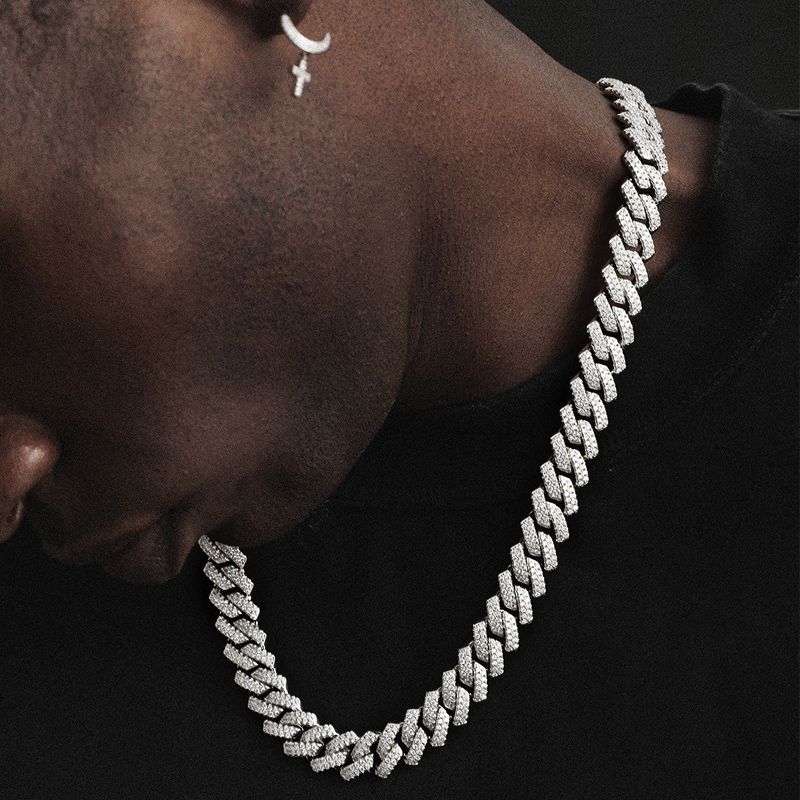 Iced 14mm Miami Cuban Chain with Box Clasp in White Gold
