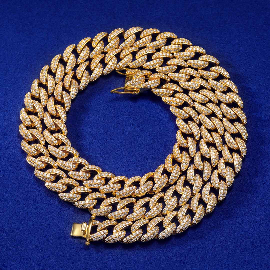 8mm Micro Paved Cuban Chain in Gold
