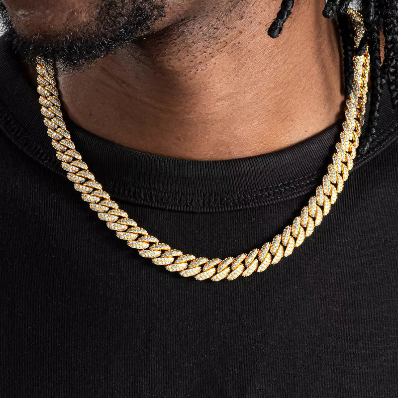 8mm Micro Paved Cuban Chain in Gold