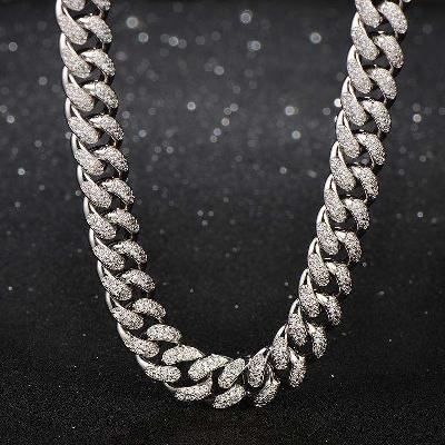Iced 13mm Handset Miami Cuban Link Chain in White Gold