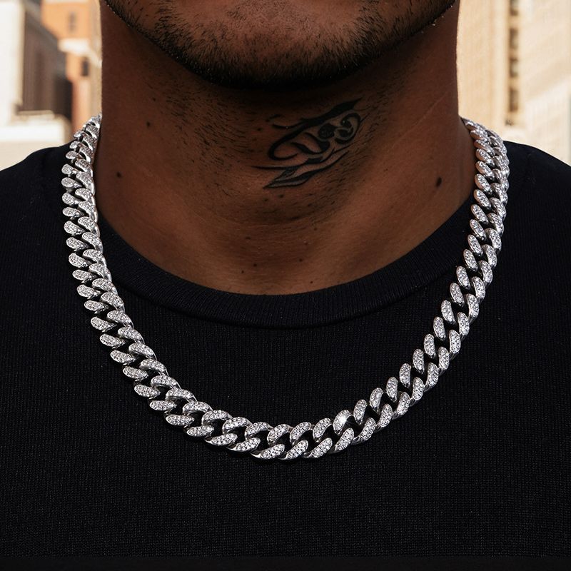 Iced 13mm Handset Miami Cuban Link Chain in White Gold