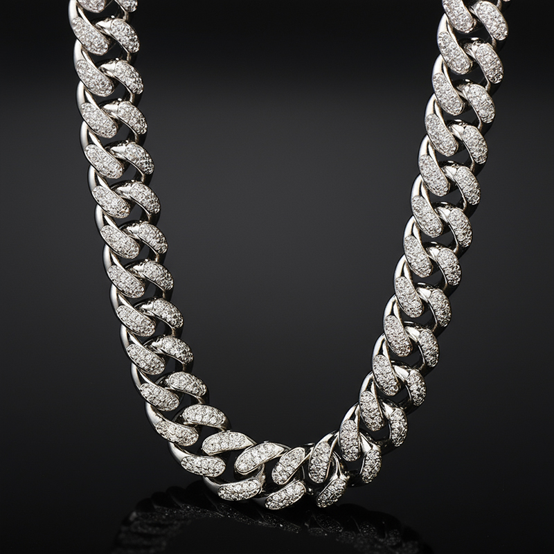 Iced 13mm Handset Miami Cuban Link Chain in White Gold