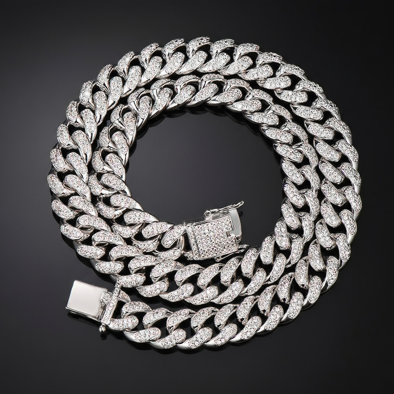 Iced 13mm Handset Miami Cuban Link Chain in White Gold