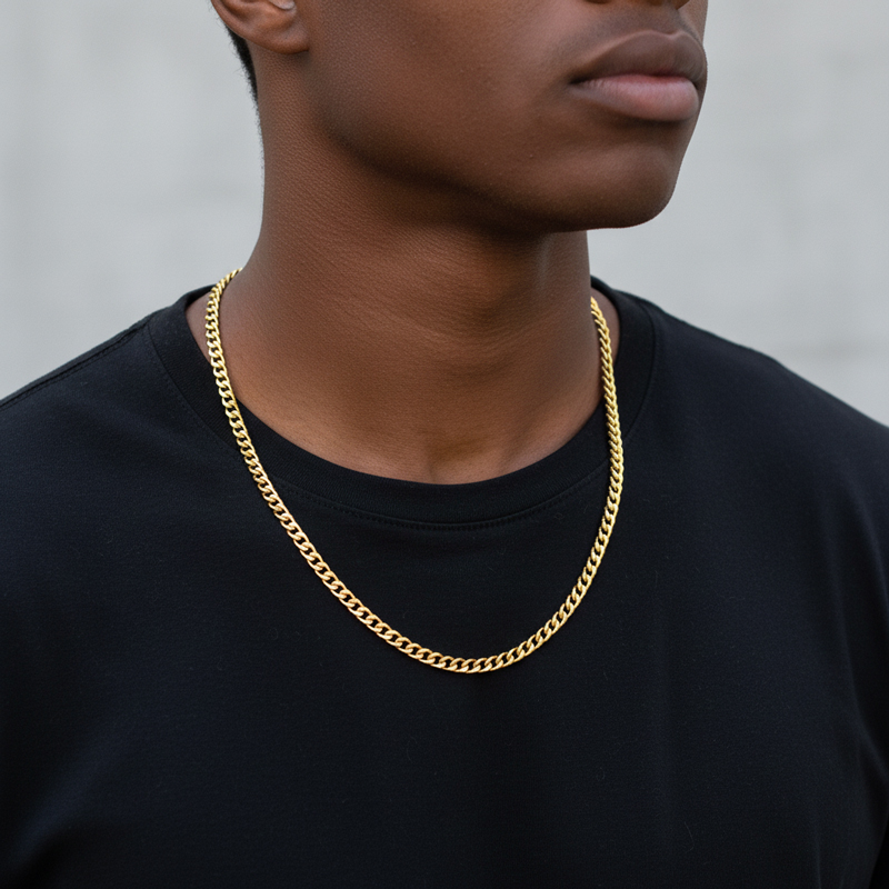 5mm Stainless Steel Cuban Chain in Gold 5mm Stainless Steel Cuban Chain in Gold