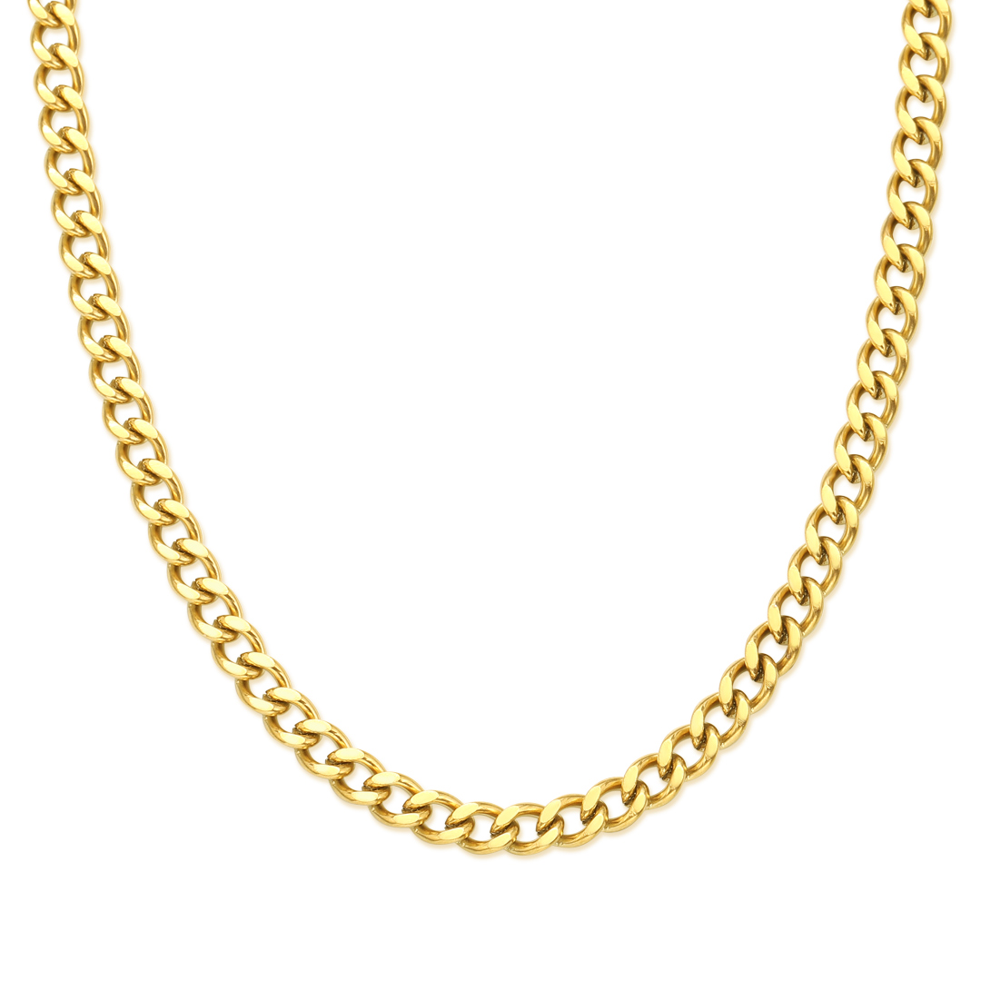 5mm Cuban Link Solid 925 Sterling Silver Chain in Gold