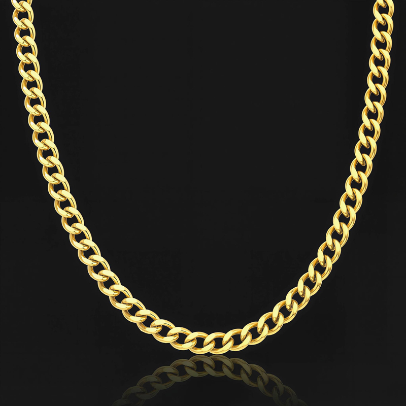 5mm Cuban Link Solid 925 Sterling Silver Chain in Gold