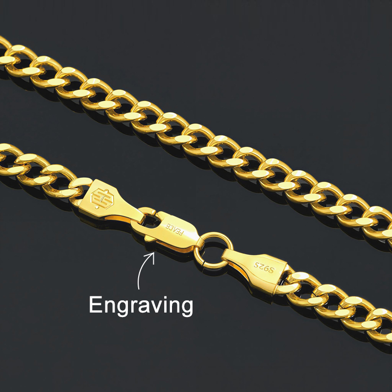 5mm Cuban Link Solid 925 Sterling Silver Chain in Gold