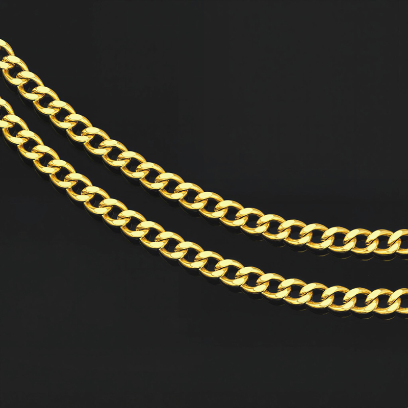 5mm Cuban Link Solid 925 Sterling Silver Chain in Gold
