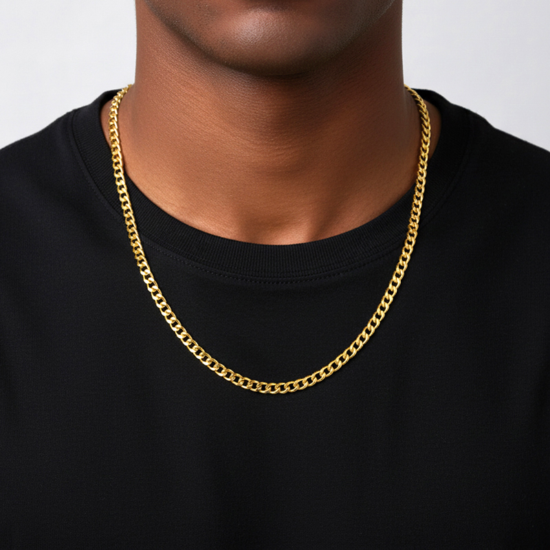 5mm Cuban Link Solid 925 Sterling Silver Chain in Gold