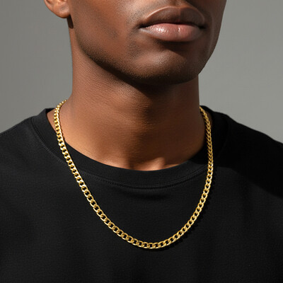 5mm Cuban Link Solid 925 Sterling Silver Chain in Gold