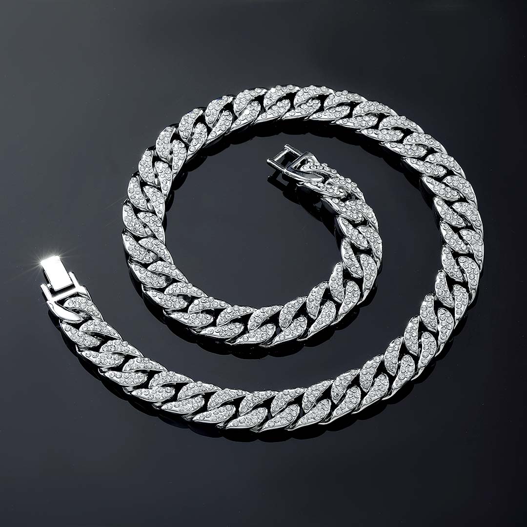 Iced 18K White Gold 13mm Cuban Chain