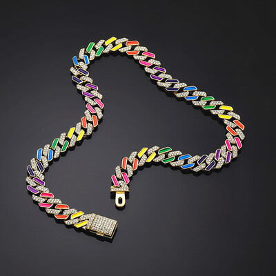 11mm Multi-Color Half-Iced Cuban Chain in Gold