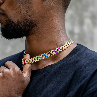 11mm Multi-Color Half-Iced Cuban Chain in Gold
