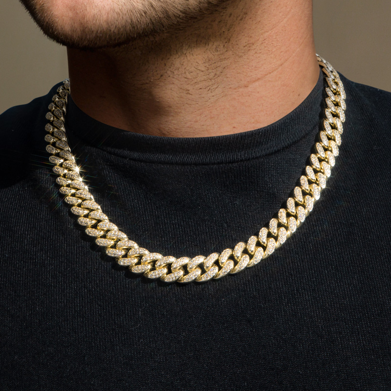 12mm Iced Miami Cuban Chain in Gold