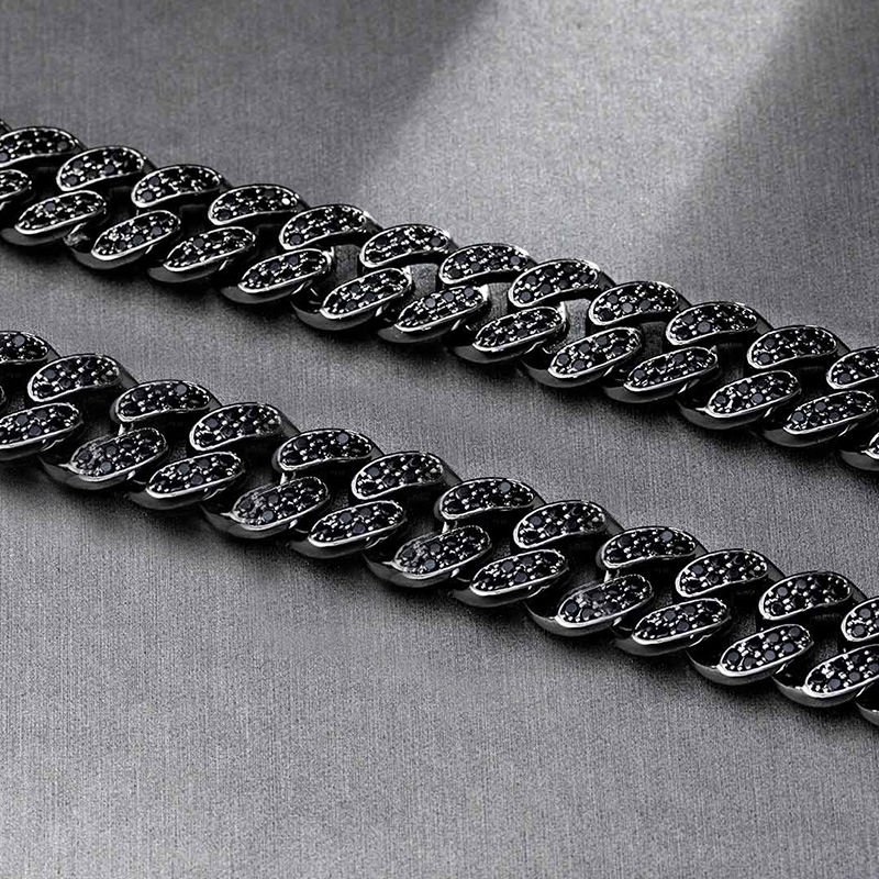 12mm Black Iced Miami Cuban Link Chain