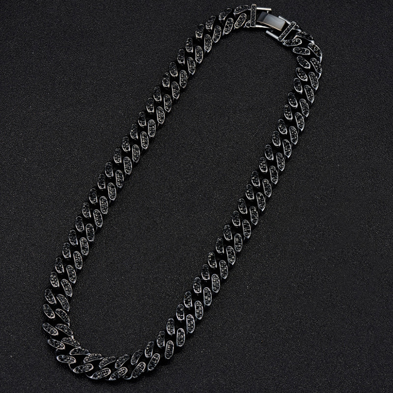 12mm Black Iced Miami Cuban Link Chain