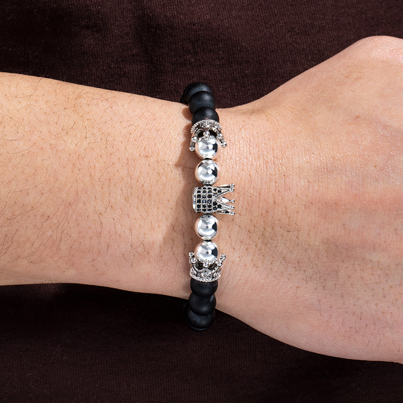 Black Frosted & Copper Beads Iced Crown Bracelet