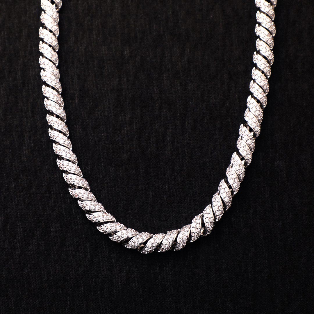 10mm Iced Paved Spiral Chain in White Gold