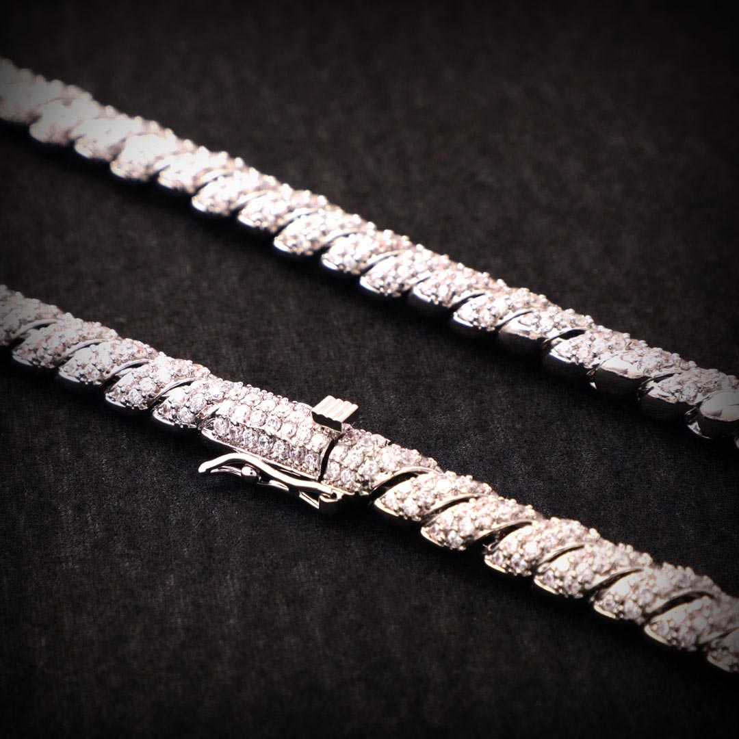 10mm Iced Paved Spiral Chain in White Gold