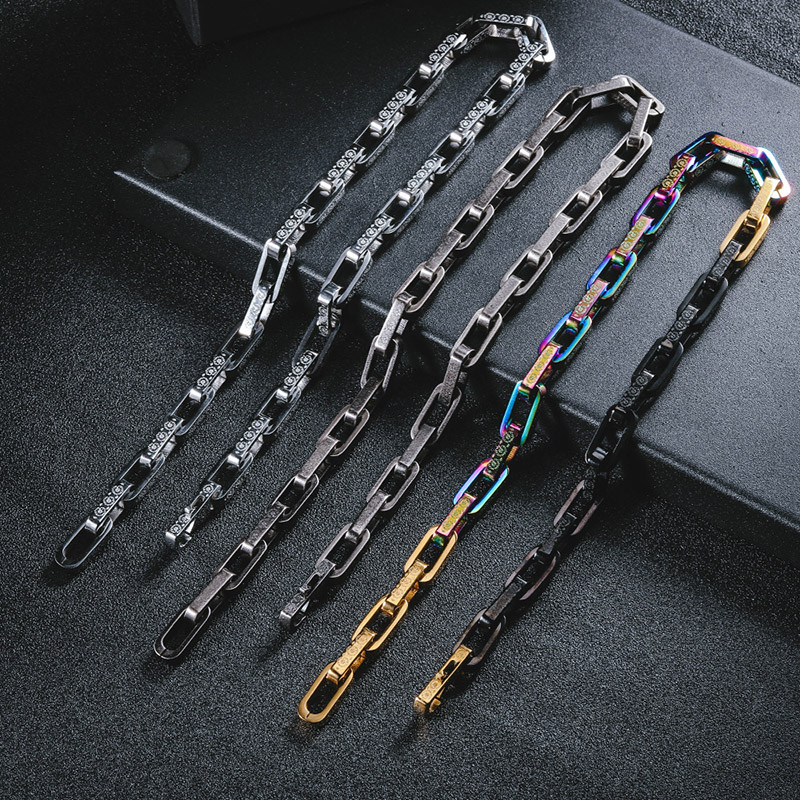 Titanium Steel Multicolor Rectangle Link Chain