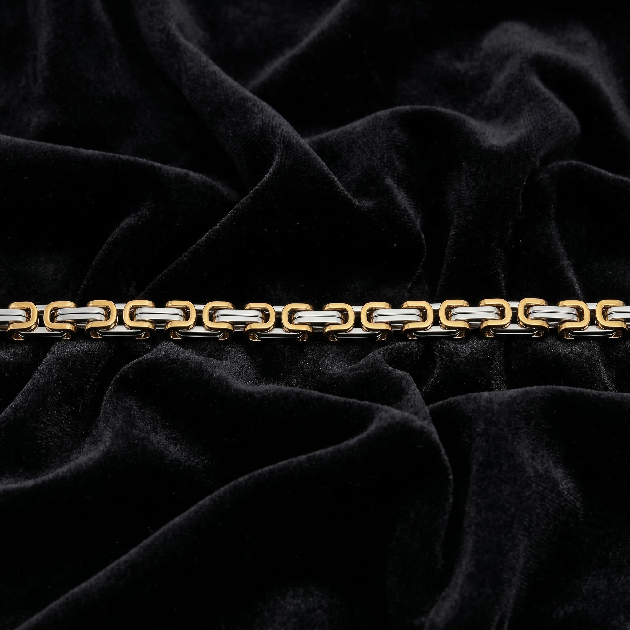 8mm Gold & Silver Titanium Steel Byzantine Chain 8mm Gold & Silver Titanium Steel Byzantine Chain