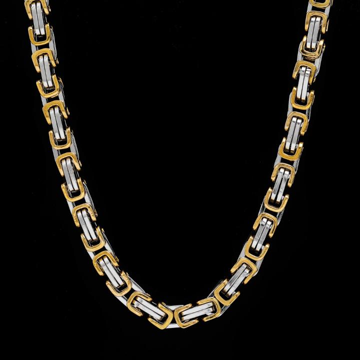 8mm Gold & Silver Titanium Steel Byzantine Chain 8mm Gold & Silver Titanium Steel Byzantine Chain