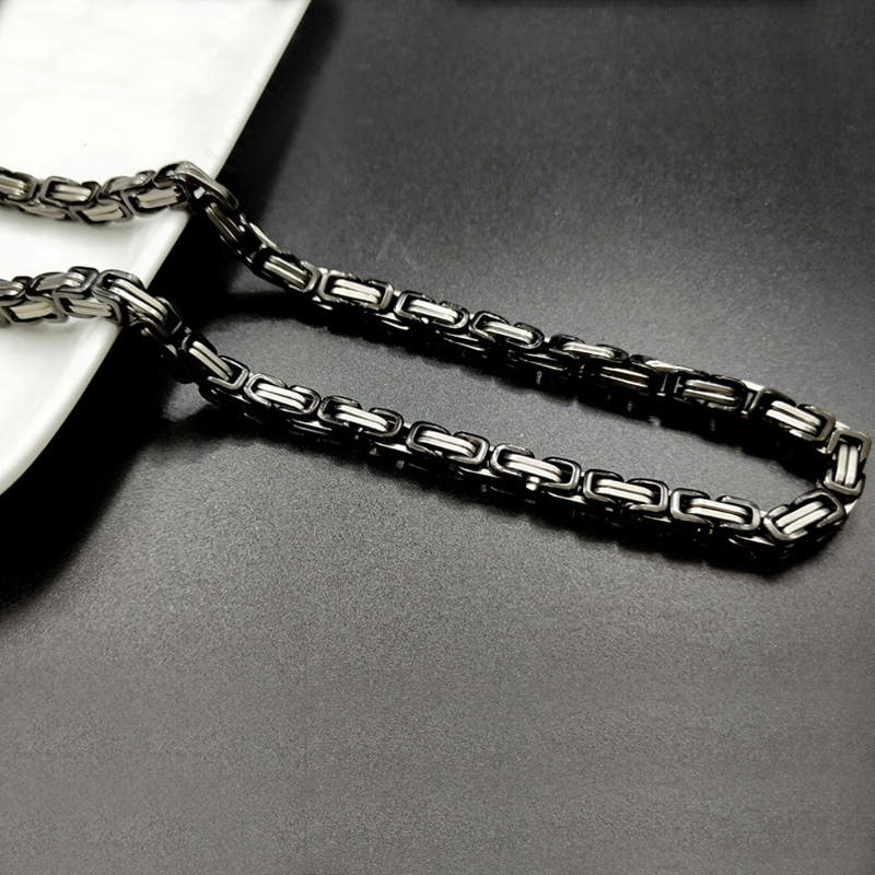8mm Black & Silver Titanium Steel Byzantine Chain
