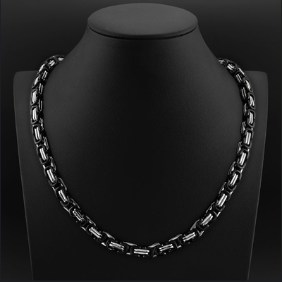 8mm Black & Silver Titanium Steel Byzantine Chain
