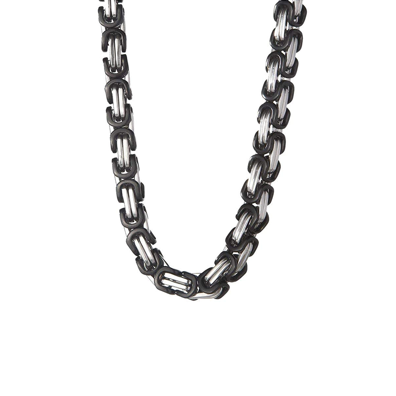 8mm Black & Silver Titanium Steel Byzantine Chain