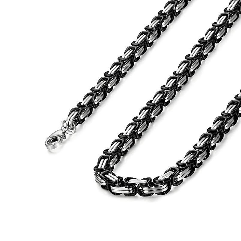 8mm Black & Silver Titanium Steel Byzantine Chain