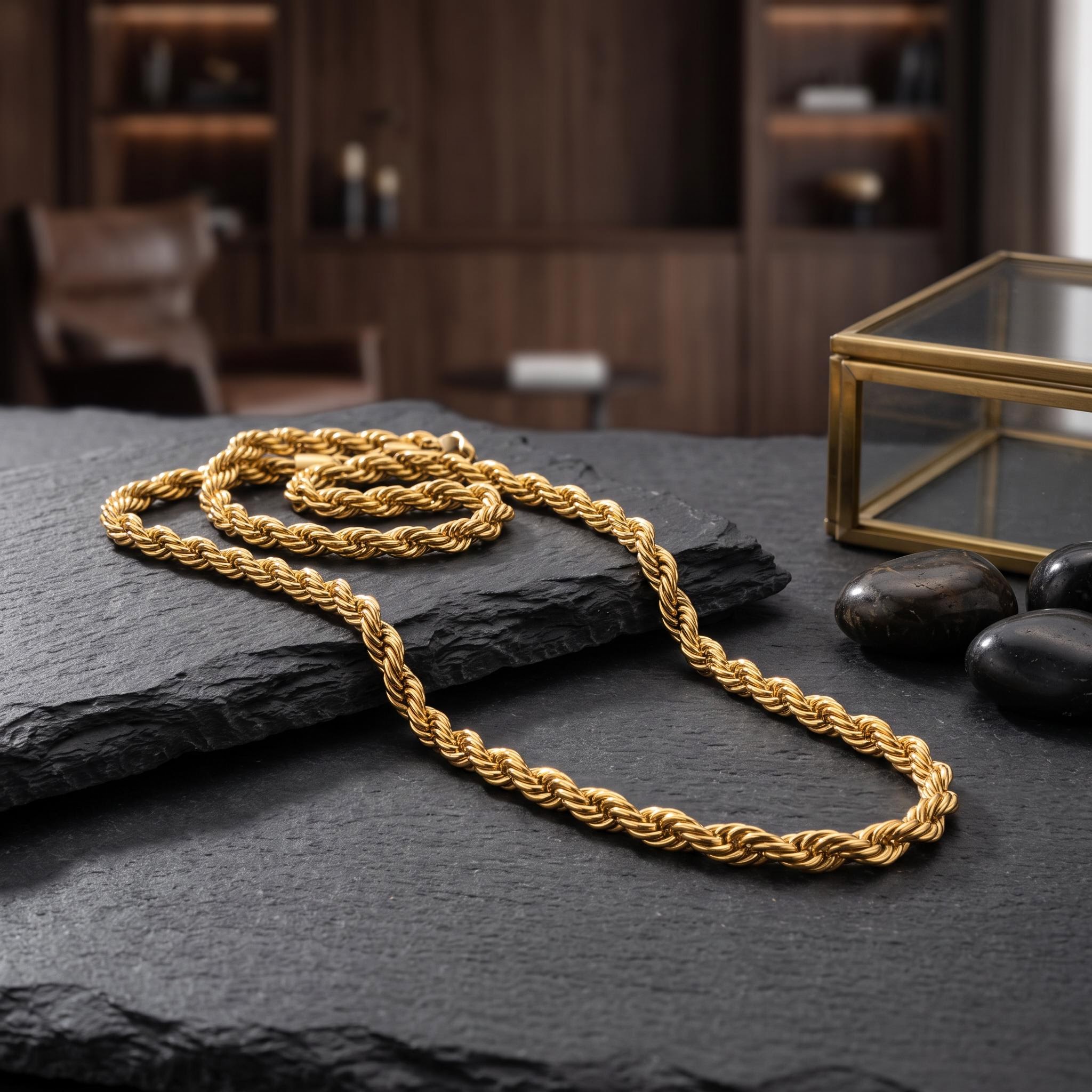 6mm 18K Gold Finish Rope Chain