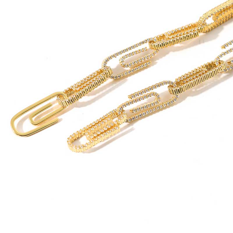 Iced Paper Clip Chain in Gold