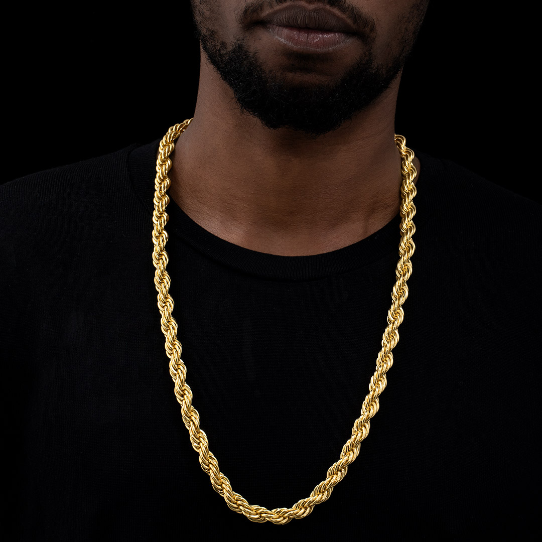 10mm 18K Gold Finish Rope Chain - HELLOICE