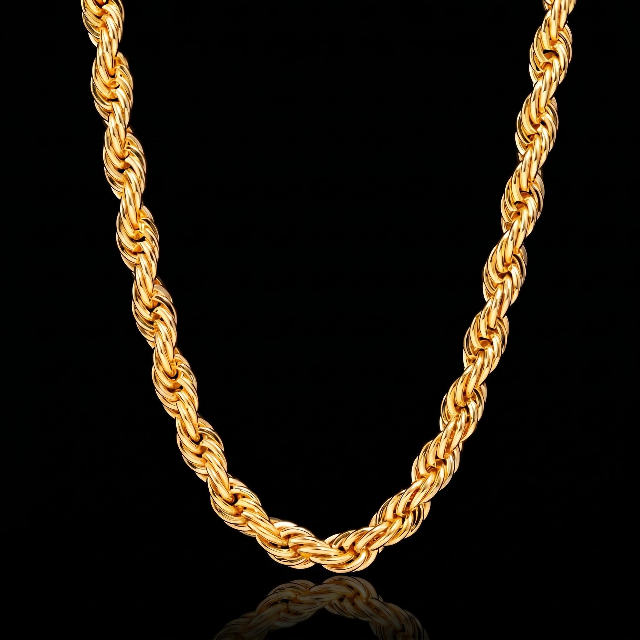 10mm 18K Gold Finish Rope Chain