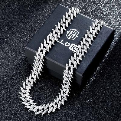 18mm Iced Spiked Cuban Chain in White Gold
