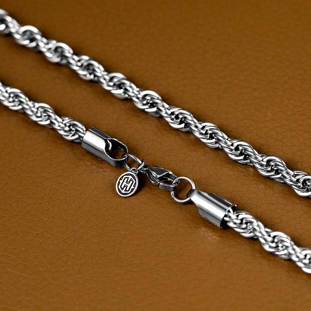 Stainless Steel Rope Chain Necklace – 3mm Thick, 16-24in – Hip Hop Jewelry For Men & Women
