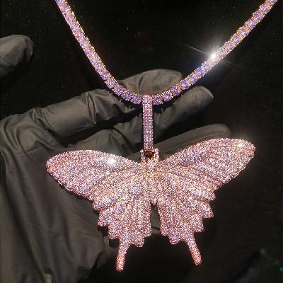 Pink Butterfly Pendant with 4mm 20" Tennis Chain Set