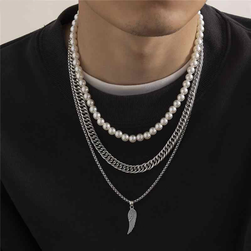 Double Layer Pearl and Cuban Chain Necklace