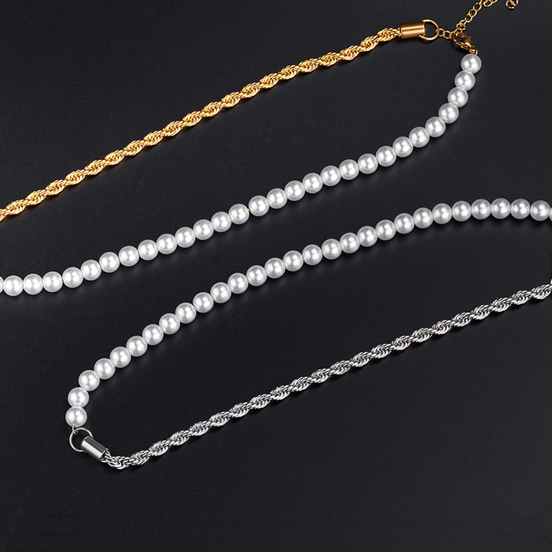 Half Pearl and Half Rope Chain in Gold