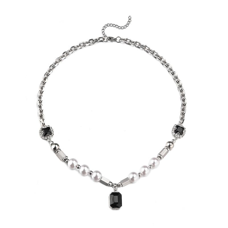 Black Sapphire Pearl Stainless Steel Chain