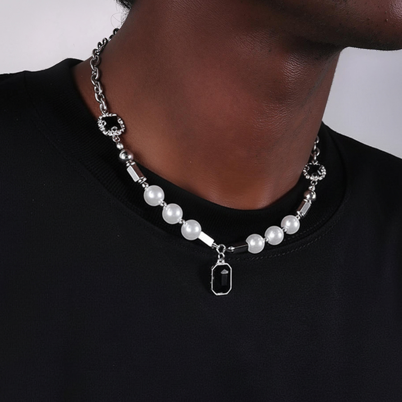 Black Sapphire Pearl Stainless Steel Chain